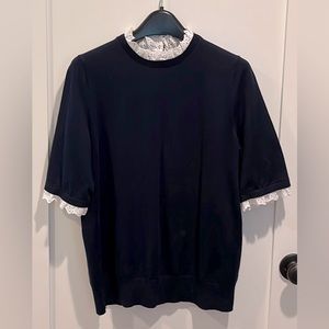 Boden short sleeve sweater navy with eyelet collar and sleeves